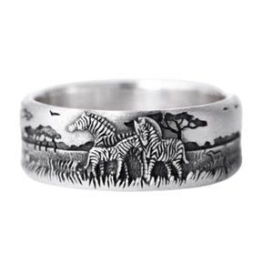 NEW- Zebras and Serengeti Silver Ring